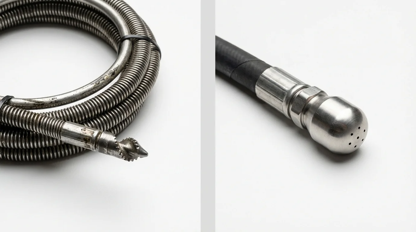 Drain snake cable and hydro jetting nozzle used for drain cleaning in Morris Plains, NJ