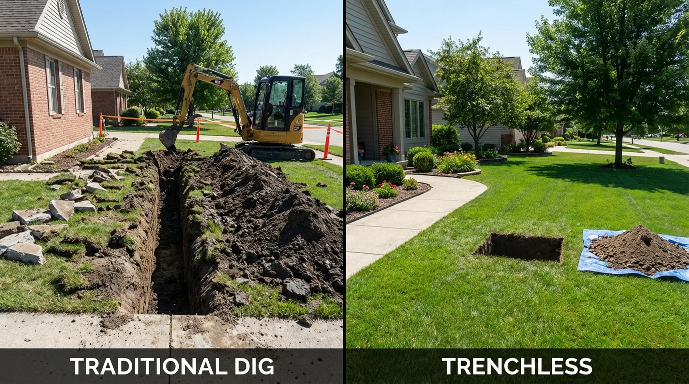 Trenchless sewer repair with minimal yard damage versus traditional excavation in Morris Plains, NJ